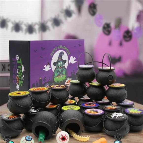 144-Piece Halloween Party Favors: 24-Pack Prefilled Plastic Witch Cauldrons - Picture 6 of 7
